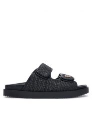 Tommy Hilfiger Klapki Double Strap Raffia FW0FW09122 Czarny. Czarne klapki damskie Tommy Hilfiger, bez wzorów, z syntetyku, bez obcasa. Za 529.99 zł.