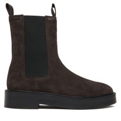 Sztyblety Calvin Klein. Brązowe botki damskie CALVIN KLEIN, bez obcasa, na płaskiej podeszwie, bez zapięcia. Za 759.99 zł.