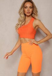Pomarańczowe Sportowe Szorty Kolarki Prążkowane High Waist Steiama. Brązowe spodenki sportowe damskie Renee, l, z materiału, do biegania. Za 24.99 zł.
