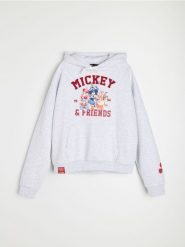 Bluza hoodie z bawełną Mickey and Friends - szary. Szare bluzy bez kaptura damskie Sinsay, l, z bawełny. Za 59.99 zł.