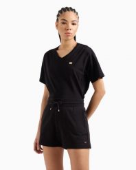 Spodenki damskie EA7 Emporio Armani Train Core Lady. Czarne szorty damskie EA7, bez wzorów, z bawełny, eleganckie. Za 199.99 zł.