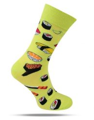 Tematyczne Skarpetki Bawełniane - Sushi na Żółtym Tle. Żółte skarpetki męskie His Story, bez wzorów, z bawełny. Za 34.99 zł.