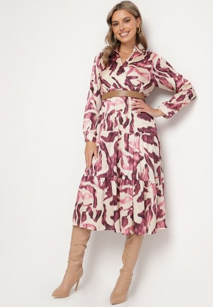 Fioletowa Kopertowa Sukienka w Abstrakcyjny Wzór z Gumką w Talii i Paskiem Zinnitaria. Fioletowe sukienki damskie Born2be, na spotkanie biznesowe, l, bez wzorów, z jeansu, klasyczne, bez kołnierzyka, bez ramiączek, kopertowe. Za 139.99 zł.