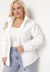 Biała Bluza na Suwak o Klasycznym Kroju z Kołnierzem i Kieszeniami Lathmini. Białe bluzy bez kaptura damskie Born2be, xl. Za 99.99 zł.