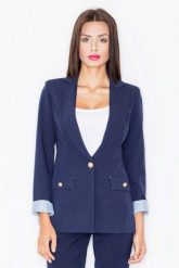 Granatowy Elegancki Żakiet na Jeden Guzik. Niebieskie marynarki i żakiety damskie Figl, s, bez wzorów, z materiału, eleganckie. Za 319.00 zł.