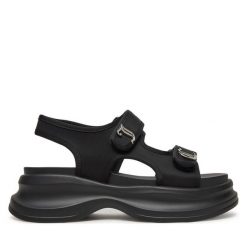 Sandały Juicy Couture. Czarne sandały damskie Juicy Couture, bez wzorów, bez obcasa, na płaskiej podeszwie. Za 249.99 zł.