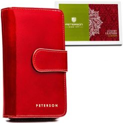 Portfel damski Peterson PTN 76116-SH czerwony. Czerwone portfele damskie Peterson, bez wzorów, z lakierowanej skóry. Za 67.99 zł.