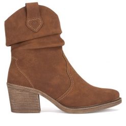 Kowbojki Rieker. Brązowe botki damskie Rieker, bez obcasa, na słupku, bez zapięcia. Za 295.00 zł.