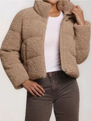 Kurtka teddy - brązowy. Brązowe kurtki damskie Sinsay, l, bez wzorów, bez kaptura. Za 99.99 zł.