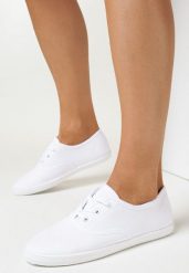 Białe Tenisówki z Krótkim Sznurowaniem Madilinne. Białe trampki i tenisówki damskie Born2be, bez wzorów, z jeansu. Za 39.99 zł.