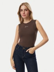 Guess Top W6YP17 K3881 Brązowy Regular Fit. Brązowe topy damskie Guess, xl, z aplikacjami, bez ramiączek. Za 148.99 zł.