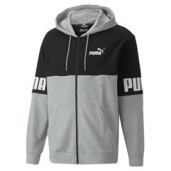 Bluza z kapturem z pełnym zamkiem błyskawicznym Puma Power Colorblock TR. Czarne bluzy sportowe męskie Puma, bez wzorów, sportowe, bez kołnierzyka, bez ramiączek. Za 149.00 zł.