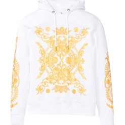 Bluza z kapturem i nadrukiem Slim Fit bonprix biały z nadrukiem. Białe bluzy bez kaptura męskie bonprix, m. Za 49.99 zł.