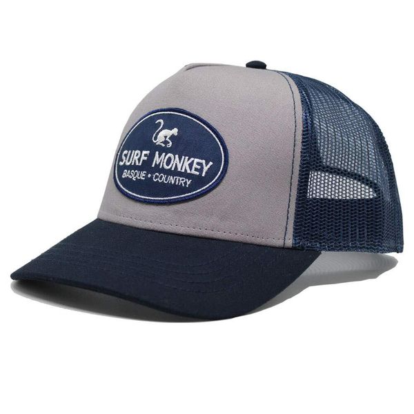 Czapka Trucker - 5 paneli / Jeden rozmiar (Szary/Niebieski). Niebieskie czapki męskie SURF MONKEY, z aplikacjami, z bawełny. Za 159.95 zł.
