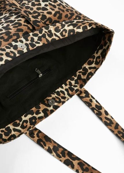 Torba shopper z płótna ze wzorem w panterkę. Czarne shopper bag damskie bonprix, bez wzorów, bez dodatków. Za 74.99 zł.