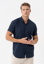 Koszula z lnem, Regular Fit, C-NIL. Niebieskie koszule męskie Volcano, na lato, m, bez wzorów, z materiału, bez kołnierzyka, bez ramiączek. Za 149.99 zł.