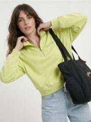 Bluza half-zip z haftowanym napisem z bawełną - zielony. Zielone bluzy bez kaptura damskie Sinsay, l, z bawełny. Za 49.99 zł.