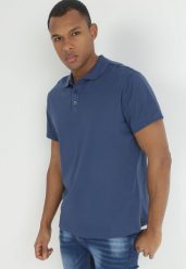 Granatowa Koszulka Polo z Krótkim Rękawem Wakeish. Niebieskie koszulki polo męskie Born2be, l, bez wzorów, z tkaniny, bez ramiączek. Za 39.99 zł.