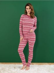 Świąteczna piżama - czerwony. Czerwone piżamy damskie Sinsay, l, bez wzorów, z bawełny, bez ramiączek. Za 49.99 zł.