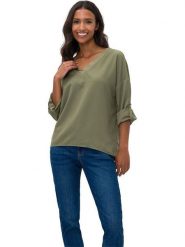 Heine Bluzka w kolorze khaki rozmiar: 38. Brązowe bluzki damskie Heine, bez wzorów, bez kołnierzyka, bez ramiączek. Za 52.42 zł.