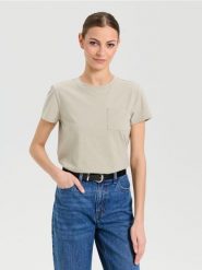 Bawełniana koszulka z kieszonką - zielony. Zielone t-shirty damskie Sinsay, l, bez wzorów, z bawełny, bez kołnierzyka. Za 17.99 zł.