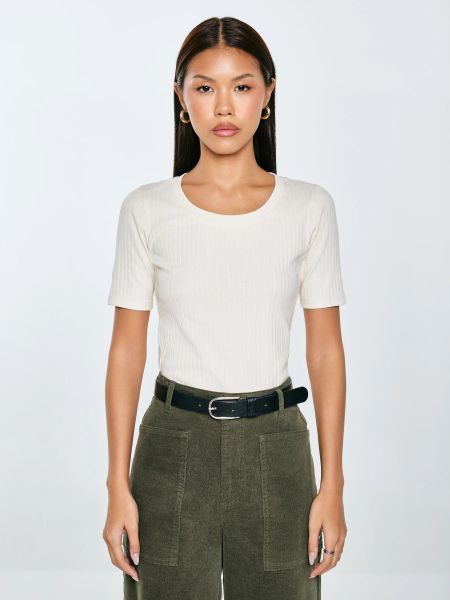 Koszulka damska w prążek kremowa Asterca 103. Białe t-shirty damskie Big Star, l, bez wzorów, z bawełny, bez kołnierzyka. Za 89.99 zł.