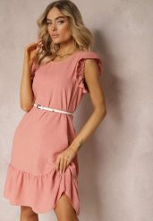 Różowa Sukienka o Rozkloszowanym Kroju z Krótkim Rękawem i Falbankami Lavolia. Czerwone sukienki damskie Renee, na co dzień, l, z aplikacjami, eleganckie, bez kołnierzyka, bez ramiączek, midi, rozkloszowane. W wyprzedaży za 45.49 zł.