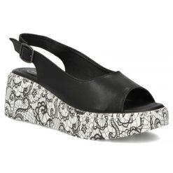 Skórzane sandały damskie na koturnie czarne Filippo DS7580. Czarne sandały damskie Filippo, bez wzorów, ze skóry, bez obcasa, na koturnie. Za 189.99 zł.