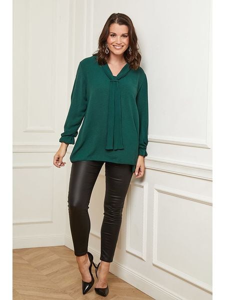 Curvy Lady Bluzka w kolorze ciemnozielonym rozmiar: 44/46. Zielone bluzki damskie Curvy Lady, bez wzorów, klasyczne, bez kołnierzyka, bez ramiączek. Za 96.14 zł.