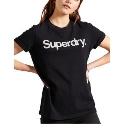 Koszulka turystyczna damska Superdry Logo. Czarne bluzki sportowe damskie Superdry., s, bez wzorów, z bawełny, bez ramiączek. Za 81.00 zł.