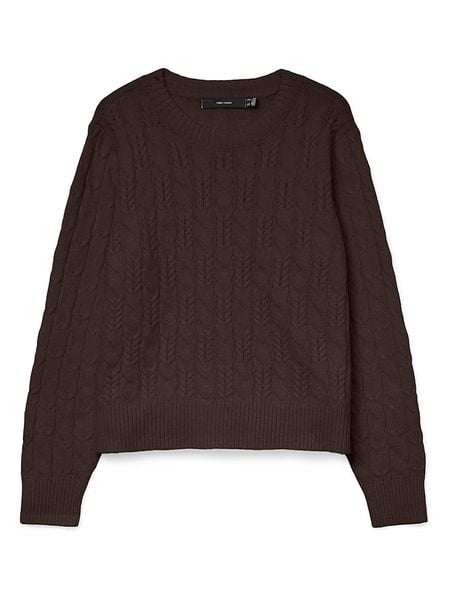 Vero Moda Sweter w kolorze ciemnobrązowym rozmiar: L. Brązowe swetry klasyczne damskie Vero Moda, l, z materiału, bez kołnierzyka. Za 113.36 zł.