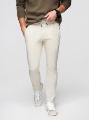 Męskie bawełniane spodnie dresowe BASIC z nogawką bez ściągacza - kremowe V11 - Rozmiar: L. Białe spodnie dresowe męskie Ombre Clothing, z aplikacjami, z bawełny. W wyprzedaży za 118.99 zł.