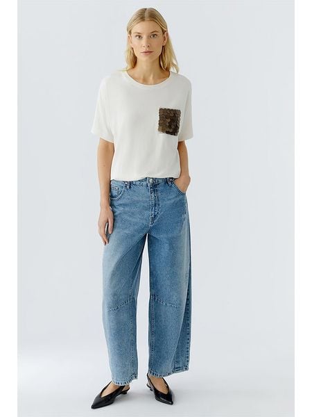 Oui Koszulka w kolorze kremowym rozmiar: 38. Brązowe bluzki damskie Oui, bez wzorów, z bawełny, bez kołnierzyka, bez ramiączek. Za 161.34 zł.