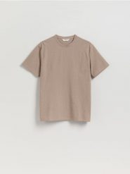 Strukturalny t-shirt comfort fit - brązowy. Brązowe t-shirty męskie Reserved, l, bez wzorów, z bawełny, bez kołnierzyka. Za 69.99 zł.