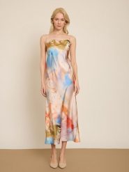 BGN Sukienka ze wzorem rozmiar: 40. Sukienki damskie BGN, na co dzień, bez wzorów, bez kołnierzyka, bez ramiączek, maxi, proste. Za 108.99 zł.