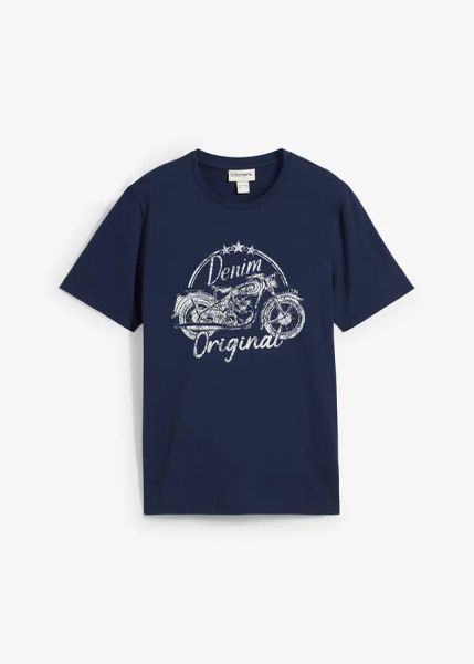 Bawełniany T-shirt. Niebieskie t-shirty męskie bonprix, m, bez wzorów, z bawełny, bez kołnierzyka. Za 52.99 zł.