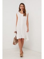 Lin Passion Lniana sukienka w kolorze białym rozmiar: 34/36. Białe sukienki damskie Lin Passion, bez wzorów, ze lnu, klasyczne, bez kołnierzyka, bez ramiączek, midi. Za 152.99 zł.