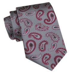 Elegancki Krawat Męski Angelo di Monti - Szary, Wzór Paisley. Szare krawaty i muchy męskie Angelo di Monti, bez wzorów, z tkaniny, eleganckie. Za 45.00 zł.