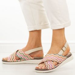 Beżowe płaskie sandały damskie Potocki 90374. Brązowe sandały damskie POTOCKI, bez wzorów, z jeansu, bez obcasa, na płaskiej podeszwie. Za 149.00 zł.