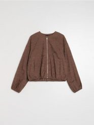 Żakardowa kurtka bomber z haftowanymi kwiatami - brązowy. Brązowe kurtki damskie Sinsay, l, bez wzorów, z żakardem, bez kaptura. Za 69.99 zł.