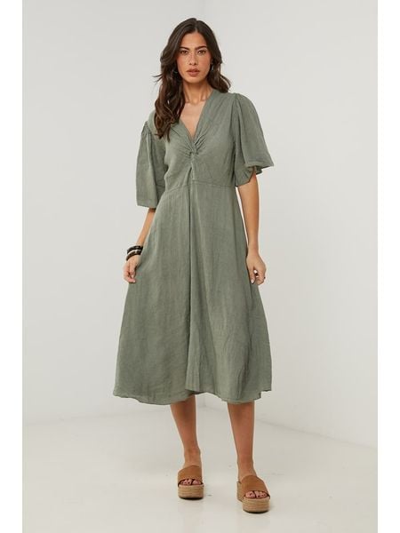 Le Monde du Lin Lniana sukienka w kolorze zielonym rozmiar: 36/38. Zielone sukienki damskie Le Monde du Lin, bez wzorów, ze lnu, bez kołnierzyka, bez ramiączek, midi. Za 162.87 zł.