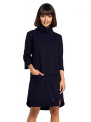 Be Wear Sukienka w kolorze ciemnoniebieskim rozmiar: M. Niebieskie sukienki damskie Be Wear, na co dzień, m, bez wzorów, bez kołnierzyka, bez ramiączek, midi, proste. Za 166.49 zł.