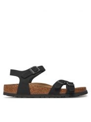 Birkenstock Sandały Kumba 1029526 Czarny. Czarne sandały damskie Birkenstock, bez wzorów, z nubiku, bez obcasa, na płaskiej podeszwie. Za 539.99 zł.