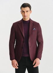 PAKO LORENTE – Bordowa marynarka z wełną i jedwabiem. Czerwone marynarki męskie Pako Lorente, bez wzorów, z jedwabiu. Za 769.99 zł.