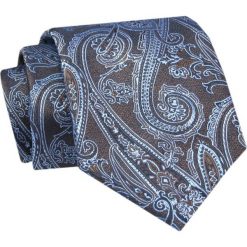 Krawat - ALTIES - Niebieski Wzór na Brązowym Tle. Niebieskie krawaty i muchy męskie Alties, bez wzorów, z tkaniny, eleganckie. Za 49.00 zł.