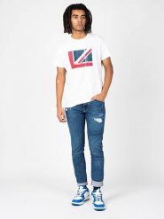 Pepe Jeans T-shirt "Ramone" | PM508016 | Ramone | Mężczyzna | Biały. Białe t-shirty męskie Pepe Jeans, m, bez wzorów, z bawełny, bez kołnierzyka. W wyprzedaży za 99.00 zł.