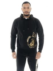 Bluza wygodna z bawełna z kaptur na co dzień. Czarne bluzy sportowe męskie LEONE 1947 APPAREL, bez wzorów, z bawełny, bez kołnierzyka, bez ramiączek. Za 303.12 zł.
