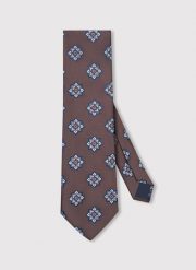 PAKO LORENTE - Brązowy krawat męski we wzór geometryczny. Brązowe krawaty i muchy męskie Pako Lorente, bez wzorów, z poliesteru. Za 99.99 zł.