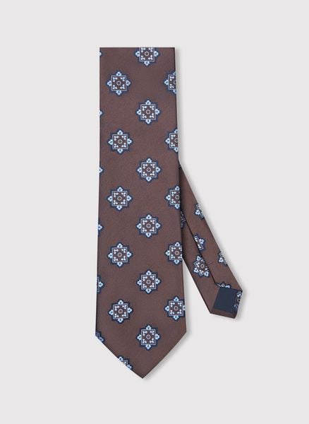 PAKO LORENTE - Brązowy krawat męski we wzór geometryczny. Brązowe krawaty i muchy męskie Pako Lorente, bez wzorów, z poliesteru. Za 99.99 zł.