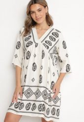 Czarno-Biała Wiskozowa Sukienka ze Wzorem Boho Frisana. Czarne sukienki damskie Born2be, na co dzień, l, bez wzorów, z materiału, boho, bez kołnierzyka, bez ramiączek, midi. W wyprzedaży za 63.99 zł.